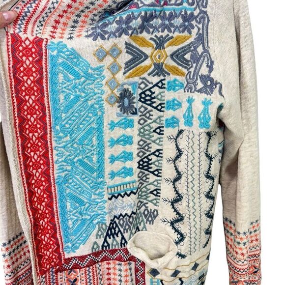 BIYA Johnny Was Floral Embroidered Open Front Hooded Cardigan Multicolor Medium - Picture 11 of 13